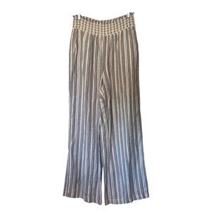 Ellen Tracy Womens Striped Smocked Waist Wide-Leg Pants Size M Linen Blend Nice